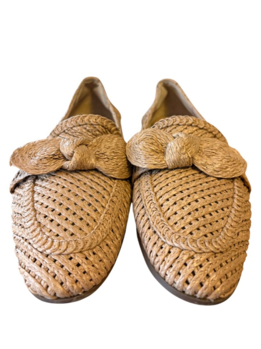 Charles David Woven Raffia Bow Loafers, 9.5, Pointed Toe Slip On Resort Chic - Picture 4 of 12
